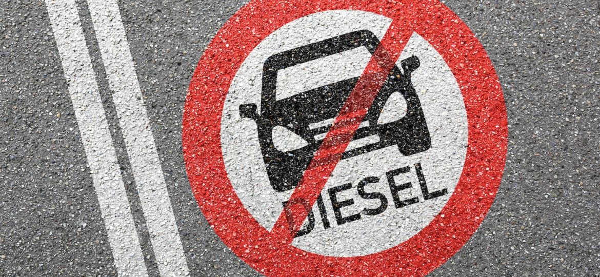 Diesel driving ban sign road street car no not allowed forbidden zone