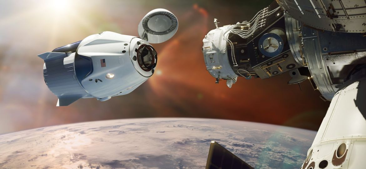 Cargo spacecraft in low-Earth orbit. Elements of this image furnished by NASA.