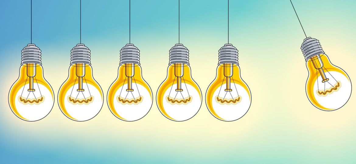 Light bulb Newton cradle pendulum idea, vector illustration.
